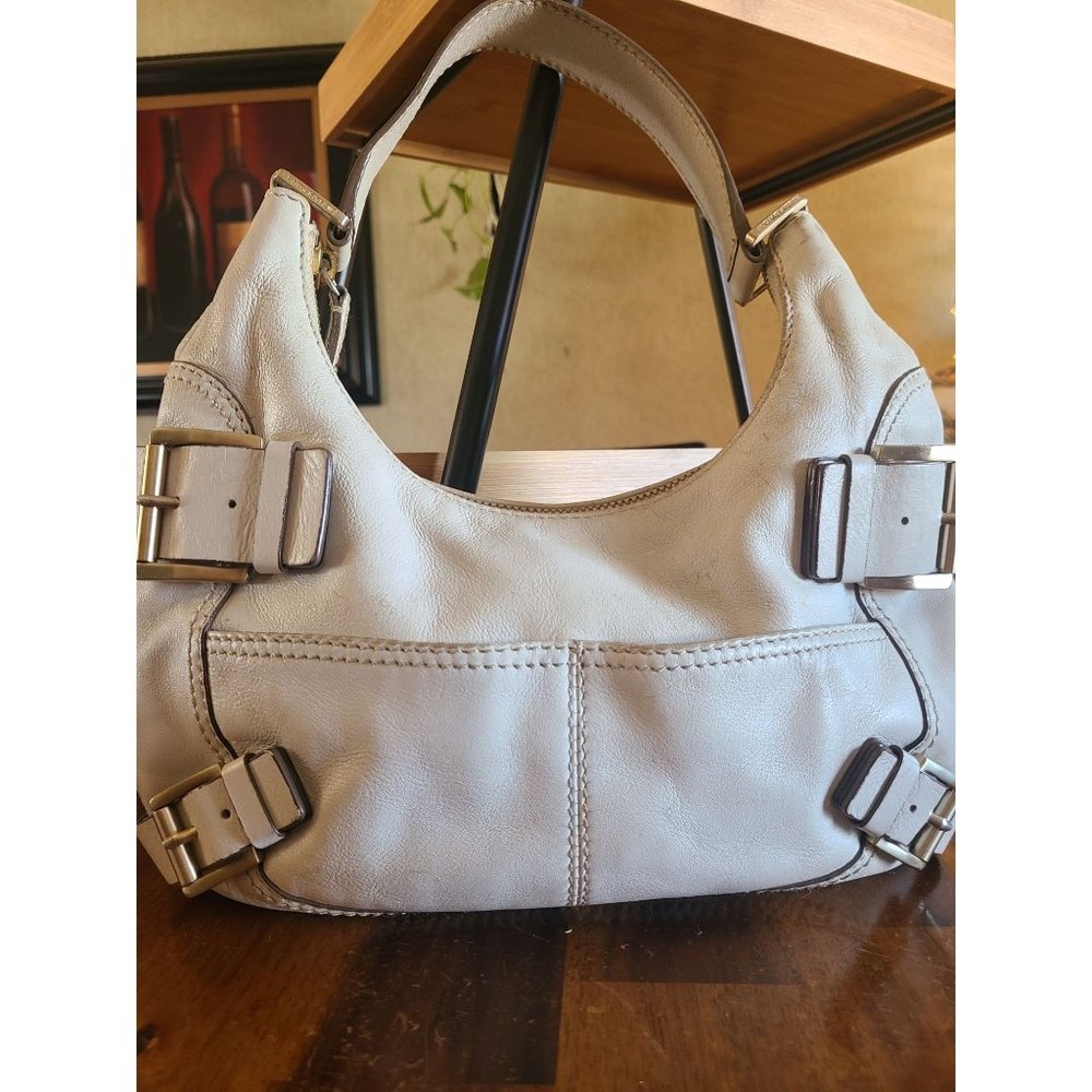 Michael Kors Leather Buckle Hobo Shoulder Bag Cream/Tan